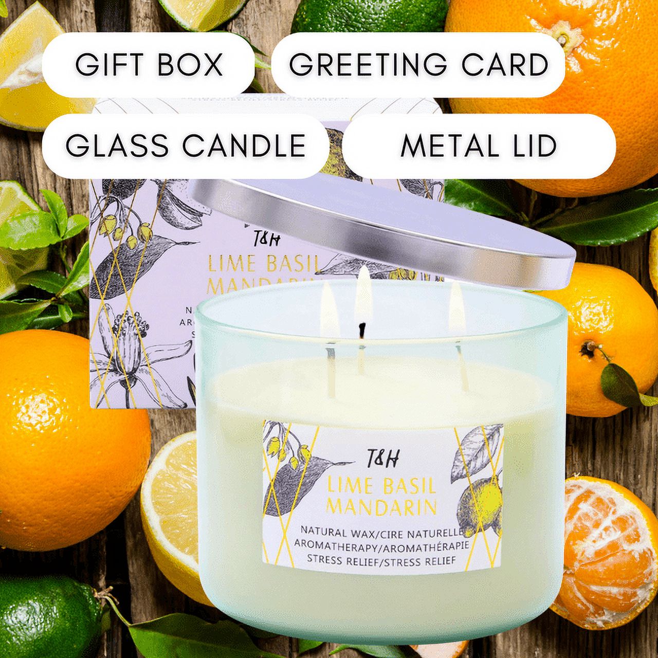 Lime Basil Mandarin 3-Wick Candle | Natural Soy Wax Candle for Home, 15.8 Oz Large Aromatherapy Candle for Relaxation, Scented Candle for Women and Men, Luxury Candle Gift for Him and Her - image 5 of 6