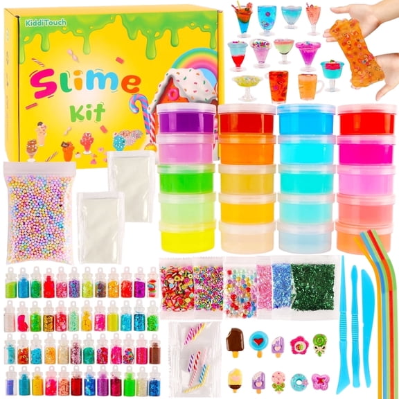 KiddiTouch Slime Kit for Kid, Complete DIY Slime Making Kit Party Favors for Kids, Boys, Girls 7-12 Years Old