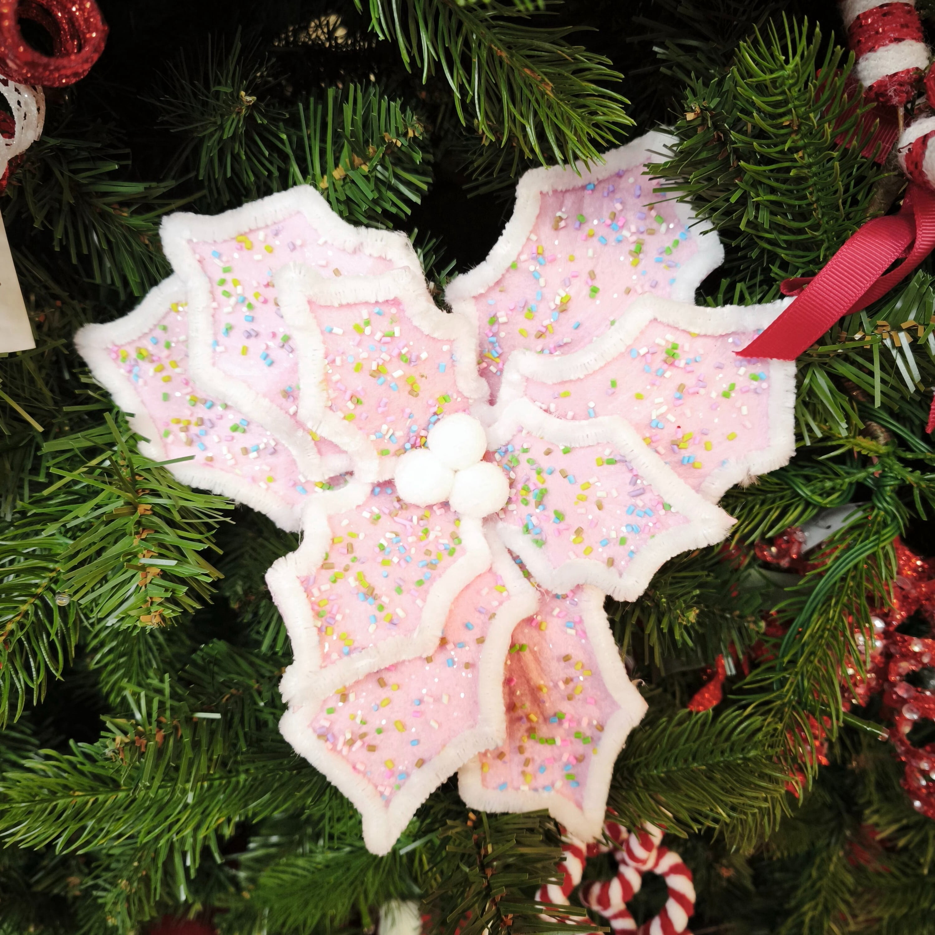 Deluxe Candy Pink Poinsettia Christmas Clip Ornament, 12", by Holiday Time