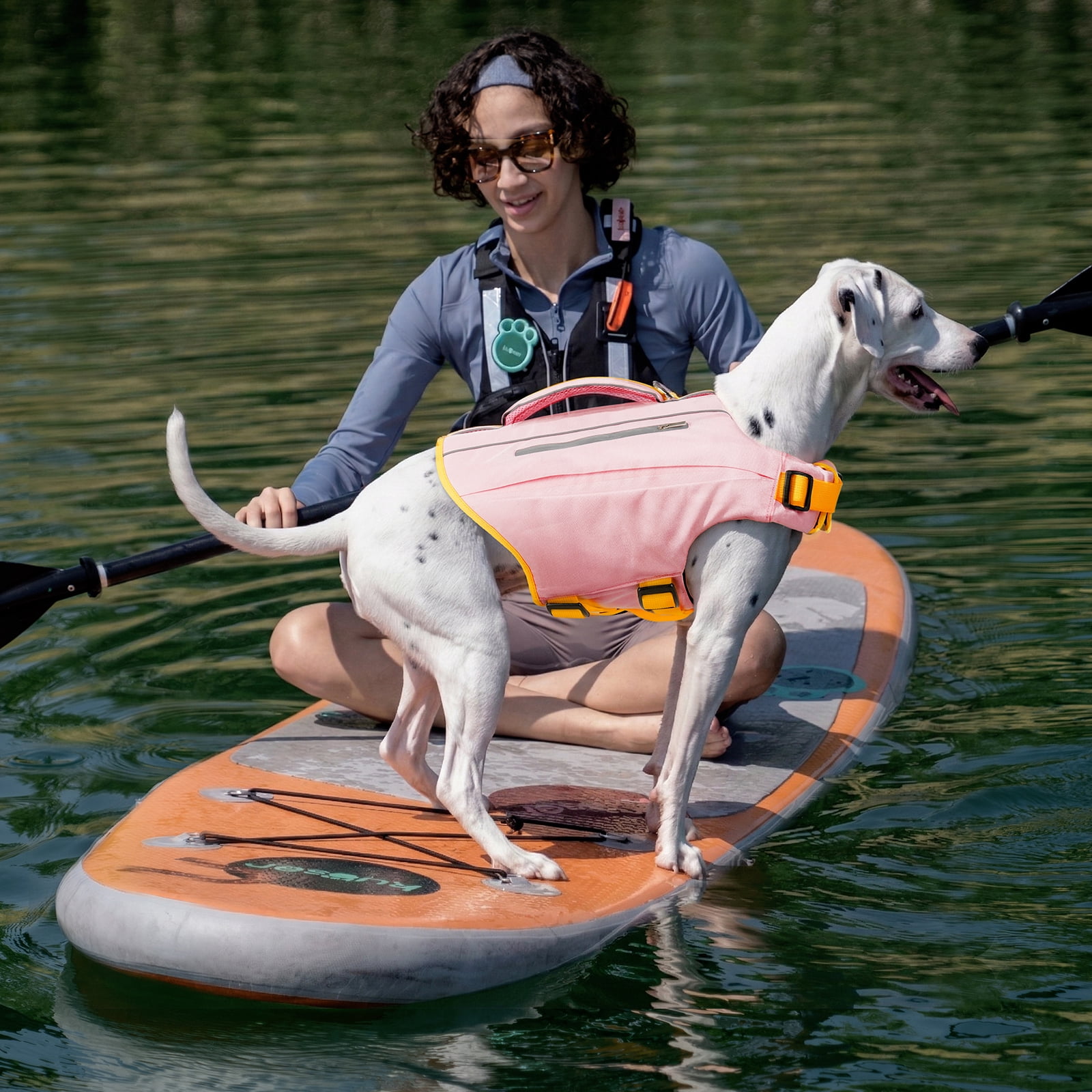 Kuoser Dog Life Jacket, High Flotation Dog Life Vest with Rescue Handle for Swimming Boating, Reflective Pet Safety Life Preserver for Small Medium Large Dogs, Pink, S