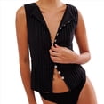 thumbnail image 3 of Camiseta Sin Mangas de Verano para Mujer, de Punto, con Cuello Redondo, Botones Delanteros y Canalé, Ajustada, Sin Mangas, Color Negro, Talla S, 3 of 9