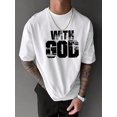thumbnail image 2 of Men's Cotton Graphic Tee, Oversized "With God All Things Are Possible" Letter Print Short Sleeve T-Shirt, 2 of 6