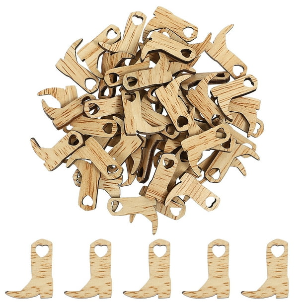100 mini botas de madera colgantes, adornos de botas de vaquero de madera, manualidades DIY, decoraciones para bodas y fiestas.