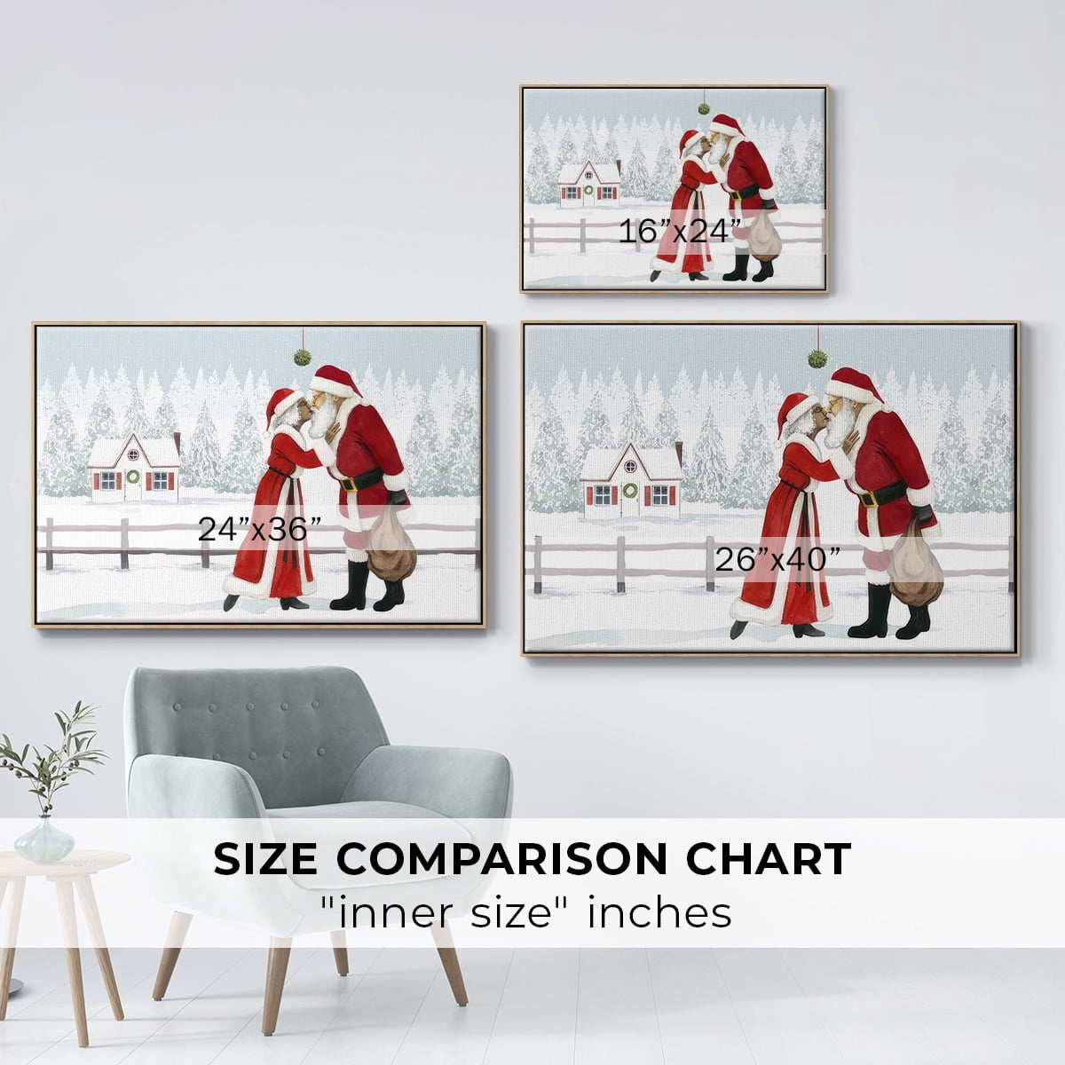 Christmas Love Collection A - Framed Gallery Wrapped Holiday Canvas - 27 x 41 - Natural Wood Frame