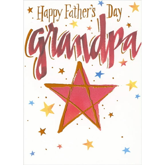 RSVP Large Red Star with Foil Accents and Small Colorful Stars Father's Day Card for Grandpa