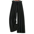 thumbnail image 6 of FUNUONY Women's Wide Leg Pants Flowy Pants for Women Casual Palazzo Trousers Loose Fit High Waisted Drawstring with Pocket Solid Color Black Ear Trimmed Wide Leg Pants Straight Leg Pants Black L, 6 of 6