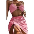 thumbnail image 2 of Pink Season 3Pcs/Set Women Bikini Set Solid Color Halter Metal Ring Backless Padded Wire Free Bathing Suit Water Activities Garment, 2 of 8