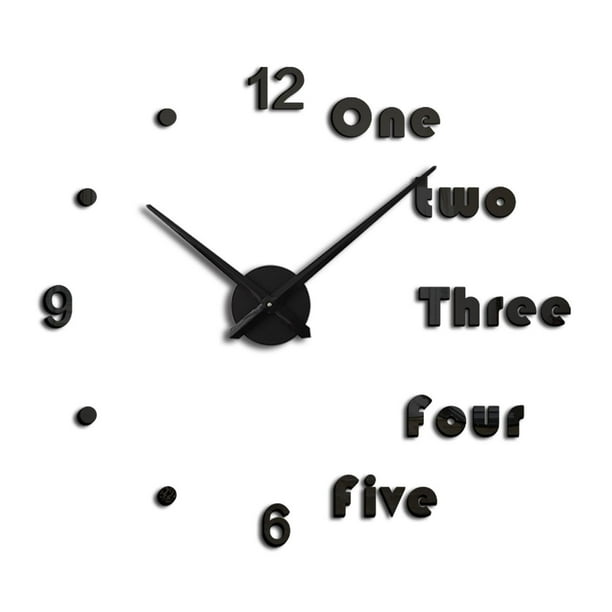 Relojes de Bricolaje Pegatinas de Pared Números árabes en Inglés Sin Marco Reloj de Pared 3D Alimentado Por Batería para Sala de Estar, Hotel, Guarder Negro mayimx Reloj de pared de bricolaje