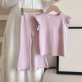thumbnail image 2 of OGLCCG Girls 2 Piece Summer Outfits Ruffle Sleeve Crewneck T-shirt and Flare Pants Solid Color Casual Cotton Lounge Clothes 1-9 Years, 2 of 7