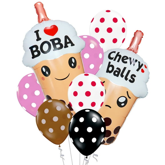 Cymylar Bubble Tea Foil Balloon for Baby Shower Birthday Boba themed Party Supplies Yellow (10Pcs)