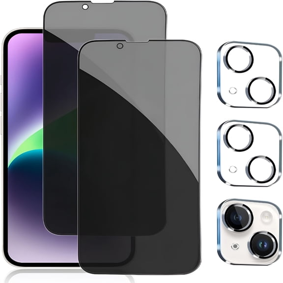 GJX 2 2 Pack iPhone 14 Privacy Screen Protector with Camera Lens Protector Full Coverage Anti-Spy Tempered Glass Film 9H Hardness Upgrade Edge Protection Easy Installation Bubble for 6.1 inch