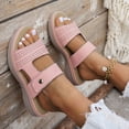 thumbnail image 5 of Rokment Womens Comfortable Platform Wedge Slip on Sandals Fashion Breathable Leather Wide Width Chunky Mid Heel Walking Slides Beach Summer Casual Dress Slippers Pink Size 9, 5 of 8
