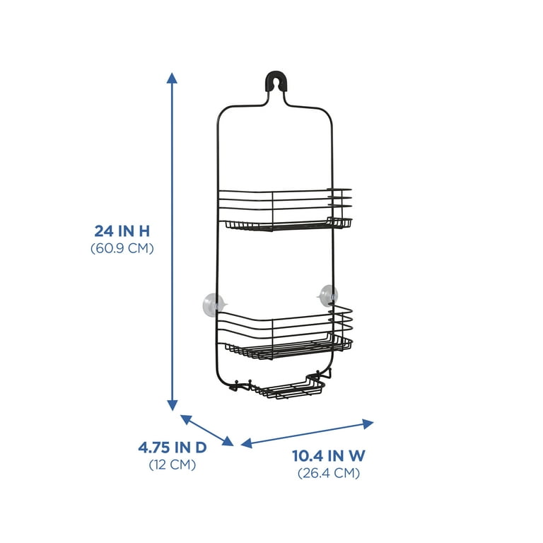 Mainstays Large Over The Shower Caddy, 2 Shelves, 1 Deep Basket, Heavy Duty Plastic, Frosty Finish, Size: Large, Family-Sized