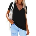 thumbnail image 4 of ONLYSHE Womens Summer V Neck T Shirts Short Sleeve Loose Fit Basic Tunic Tops Blouse, 4 of 5