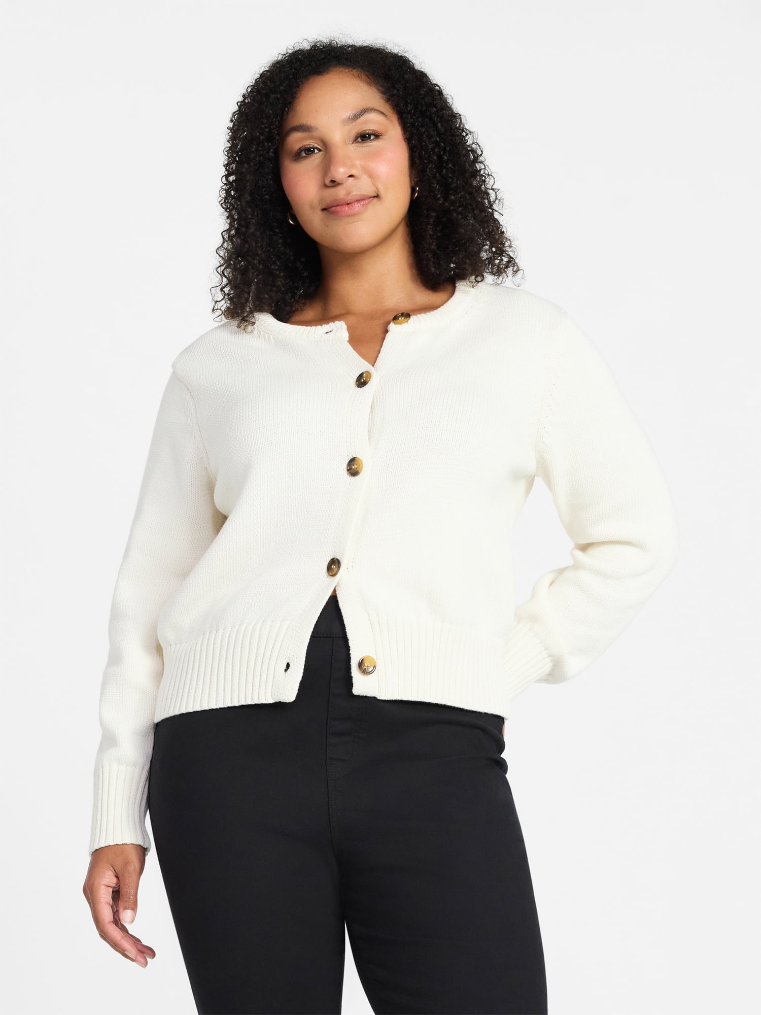 Time and Tru Women's Button Front Cardigan Sweater, Midweight, Sizes XS-XXXL