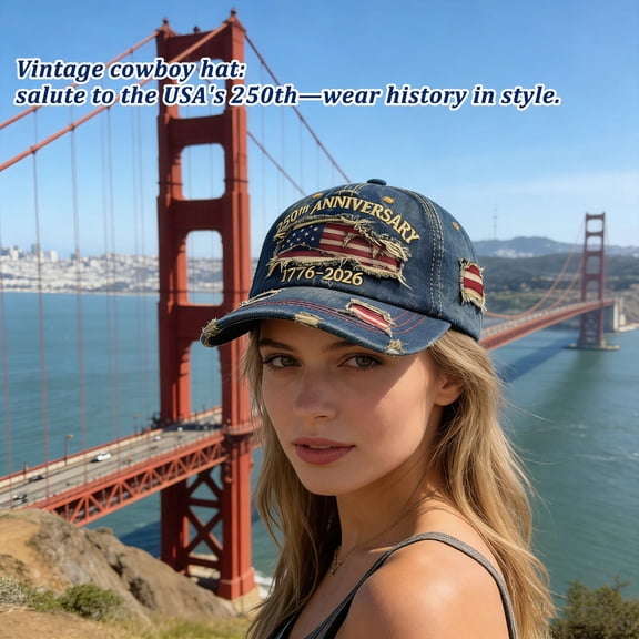 USA 250th Anniversary Distressed Casual Cap, United States 250th Anniversary Hat 17762026, Patriotic Baseball Cap, Adjustable USA Retro Denim Baseball Cap, Traditional American Tribute Hat Gift
