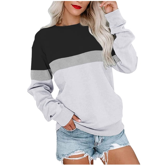 IROINID Discount Ladies Long Sleeve T Shirts Pullover Round-Neck Color Blouses Sweater Tops,Black