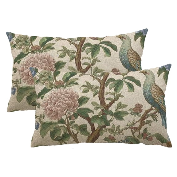 PHYHOO Sage Green Blue Pillow Covers 12x20 Inch 2 Pcs Spring Floral Bird Chinoiserie Decor Throw Vintage Flower Seasonal Outdoor Decoration Lumbar Pillowcase Cushion Cover for Couch Sofa 12x20inch