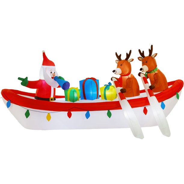 Holiday Time Airflowz? 10 ft. Inflatable Row Boat Santa with Reindeer