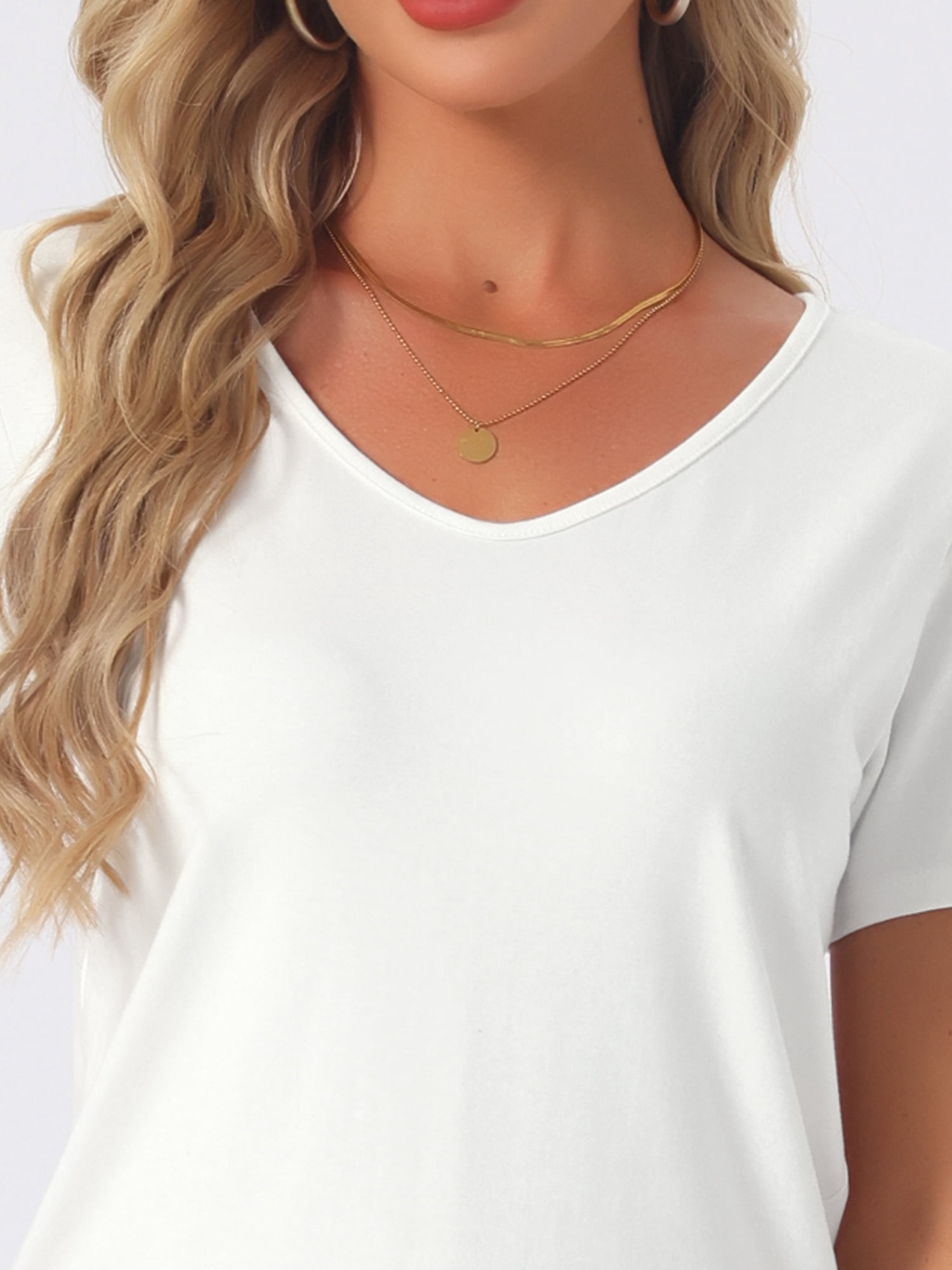 DARING DIVA Women's Short Sleeve V Neck Casual Tee 2XL White
