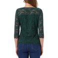 thumbnail image 3 of INSPIRE CHIC Women's Floral Lace Top 3/4 Sleeve Crew Neck Blouse XL Dark Green, 3 of 5