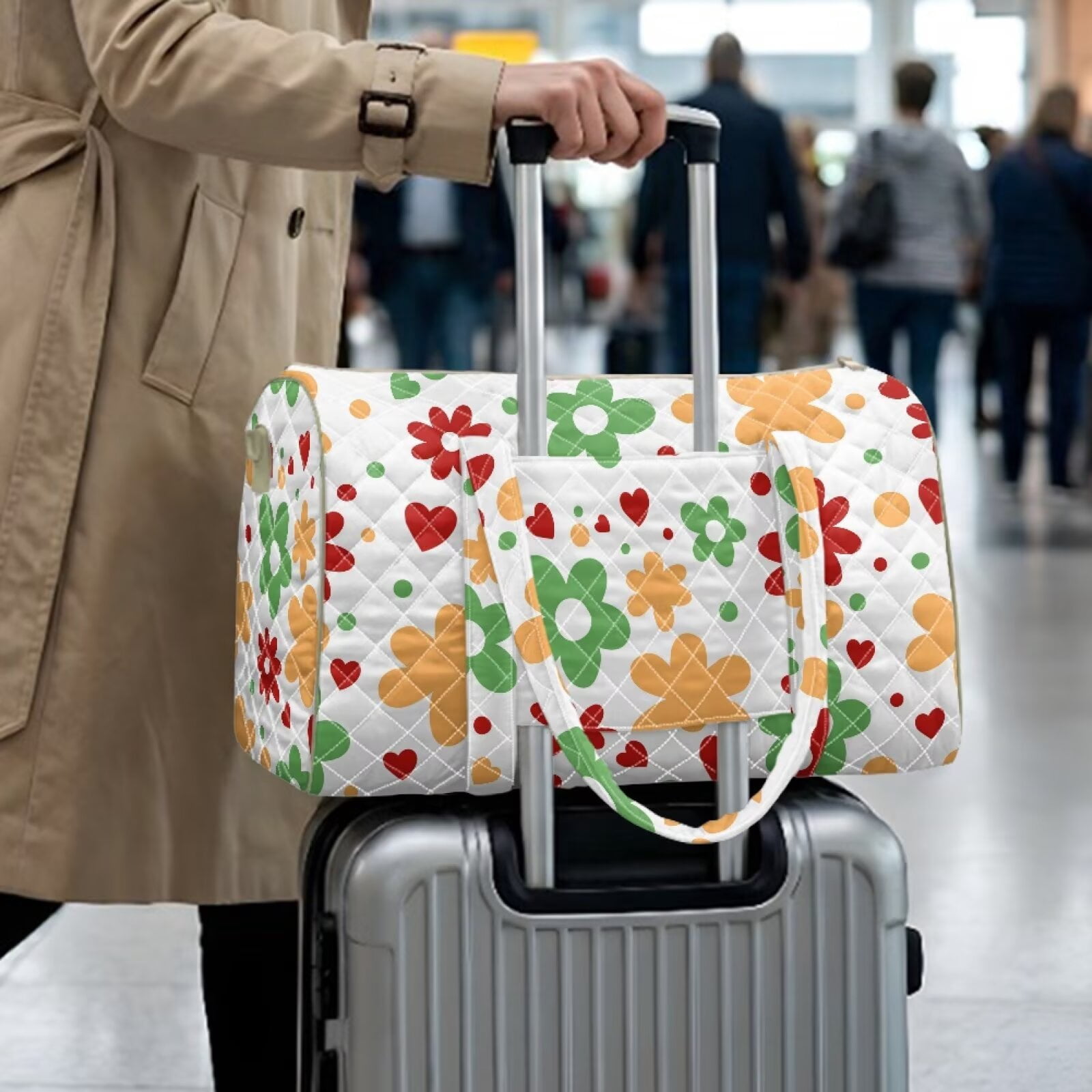 Xixirimido Gym Bag for Women, Quilted Duffle Bag with Trolley Sleeve for Travel, Weekender Overnight Bag for Men Hospital Bags for Women, Abstract Colorful Floral