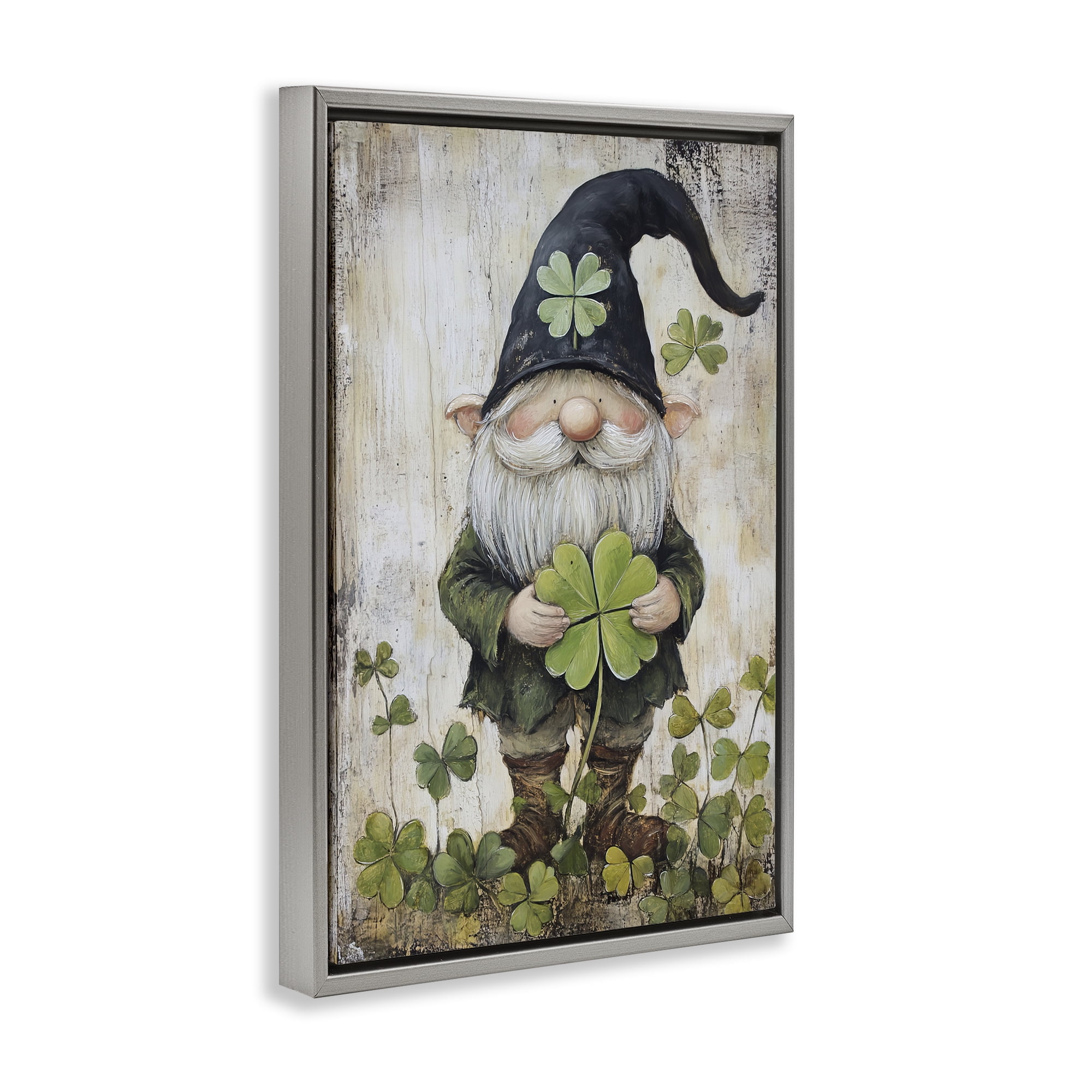 Stupell Industries Cottage Shamrock Gnome Gray Framed Floater Canvas Wall Art, design by Tina LeCour