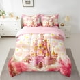 thumbnail image 2 of Erosebridal Pink Castle Bed in a Bag Twin size, Dreamy Princess Bedding Twin Size, Blossoms Flower Reversible Bed Set, Super Cozy Bedroom Decorative, 7pcs, 2 of 6
