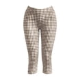 thumbnail image 4 of Ruimatai Women's Plaid Capri Pants High Waisted Lace Trim Side Slit Skinny Cropped Trousers for Casual Daily and Leisure Wear, 4 of 7