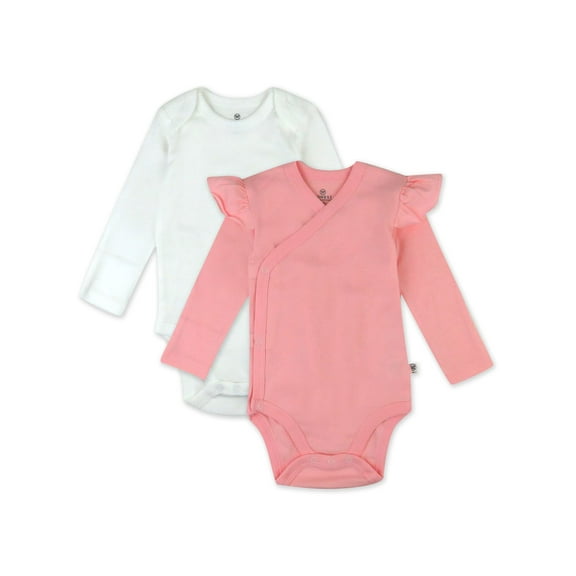 Honest Baby Clothing Organic Cotton Boy/Girl Long Sleeve and Ruffle Shoulder Side-Snap Bodysuit Set, Preemie to 12M
