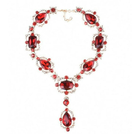 Amaiiu Woman Alloy Crystal Necklace Fashion Statement Necklaces with Pendant Sparkling Jewelry Ornament for Bar Party Red