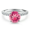 thumbnail image 3 of Gem Stone King 10K White Gold Pink Mystic Topaz and Lab Grown Diamond Engagement Ring for Women | 2.20 Cttw | Round 8MM | Gemstone November Birthstone | Size 6, 3 of 6