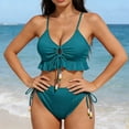 thumbnail image 5 of MGDXOX Women's Two Piece Swimsuit Ruffle Bikini High Waisted Bikini Sets Halter Bathing Suit for Curvy Women with Drawstring Green S, 5 of 5