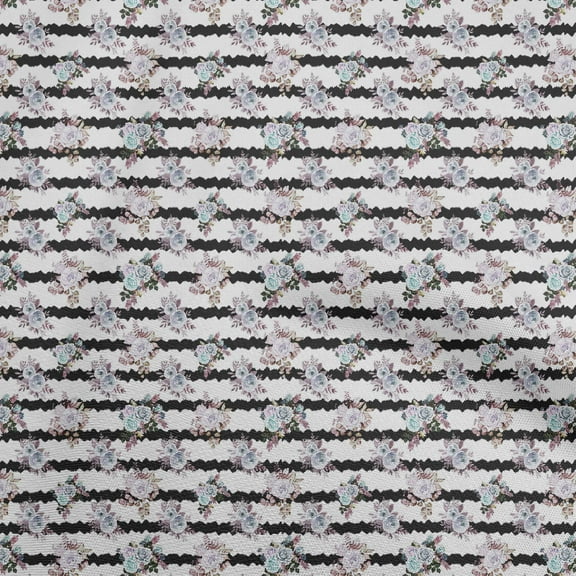 oneOone Polyester Spandex Black Fabric Watercolor Floral Craft Projects Decor Fabric Printed By The Yard 56 Inch Wide-aB