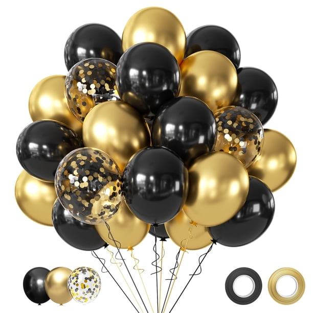Globos de fiesta AIOZX negros y dorados metalizados, 50 unidades, 30 cm