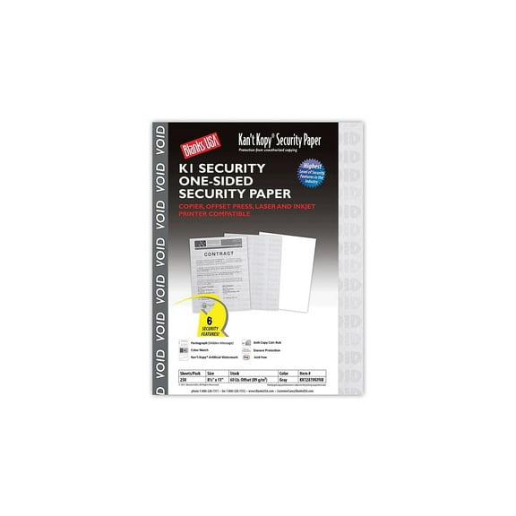 Blanks USA Kan't Kopy 8.5" x 11" Security Paper 60 lbs. Gray 250 Sheets/Pack (KK12A1VGYNB)