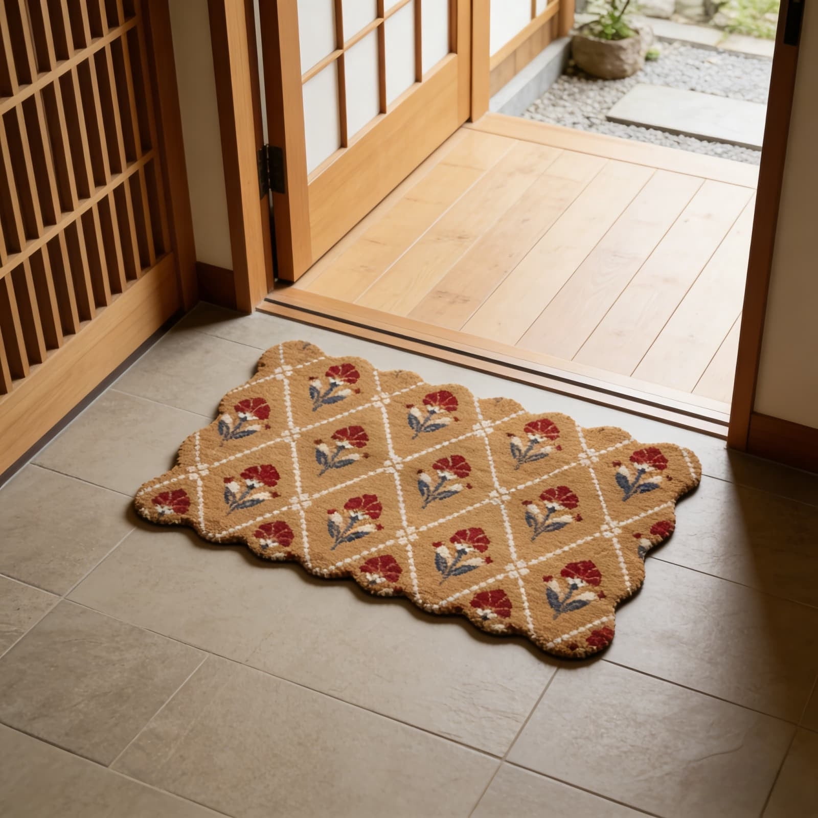 Bxaolu Front Door Mat, Low Profile Doormat, Fade Resistant, Easy to Clean, for Indoor and Outdoor Entrances, Patio Porch or Entryway, Brown (47.2x29.5 Inch, Floral)