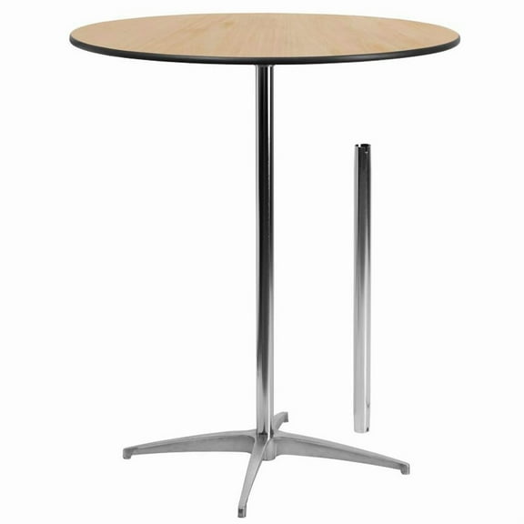 36'' Round Wood Cocktail Table with 30'' and 42'' Columns, Natural Wood Top Finish - Bistro Bar Table