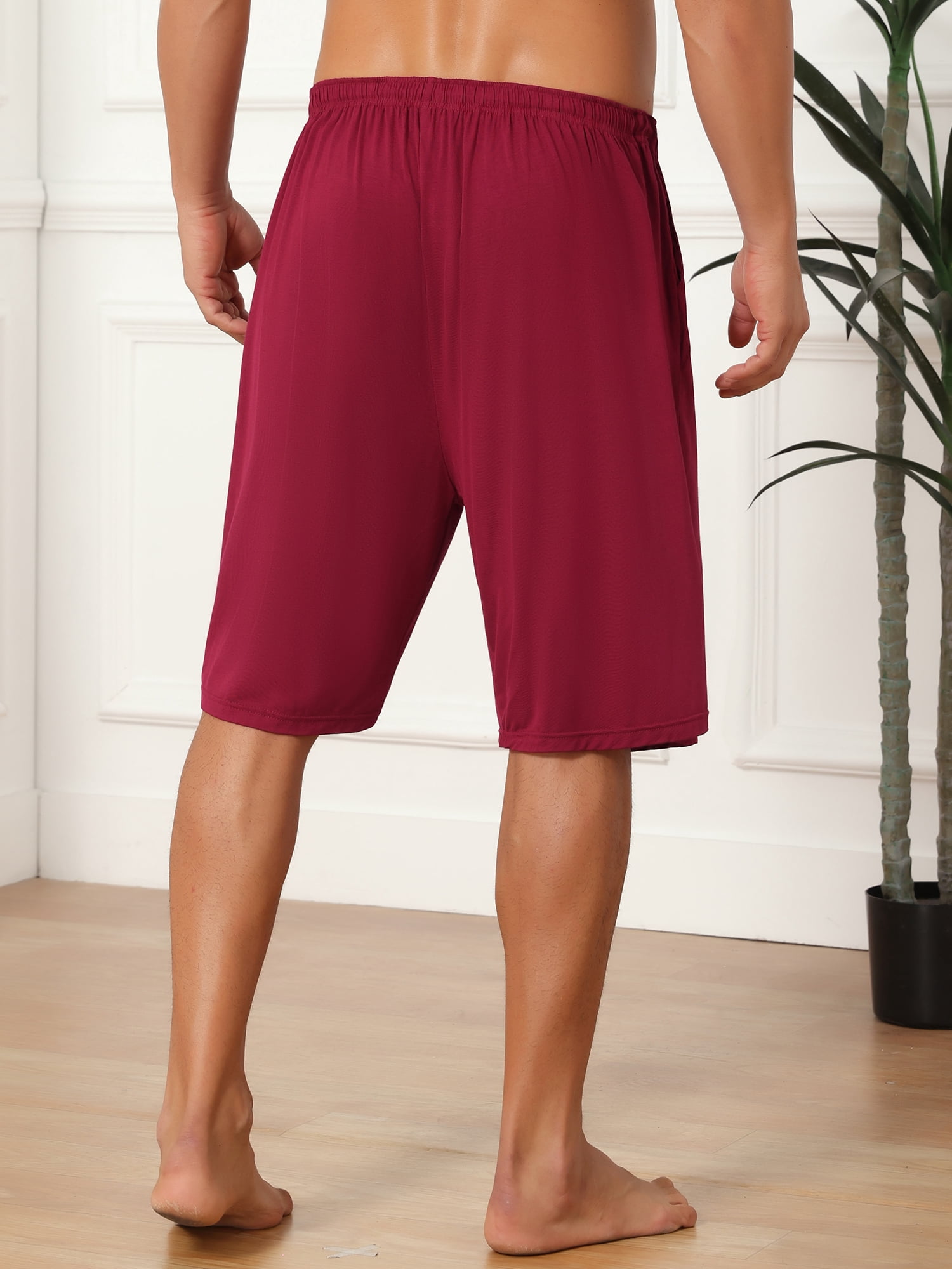 DARING DIVA Men's Comfortable Solid Lounge Drawstring Pajama Shorts 28 Burgundy