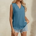 thumbnail image 3 of Womens Sleeveless Ruffled V Neck Tops Summer Linen Tank Tops Solid Color Edge Hem Camisoles 100 Polyester Shirts Women Spandex Tee Women Athletic Shirt Women S Tops Short Sleeve Layering Tee, 3 of 5
