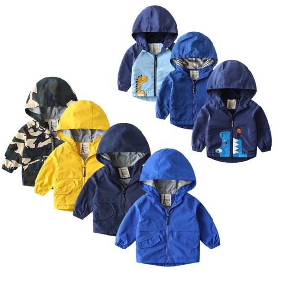 Toddler Baby Boys Hooded Coats Jackets Kids Zipper Blazer Windbreaker Outerwear 1-6Y