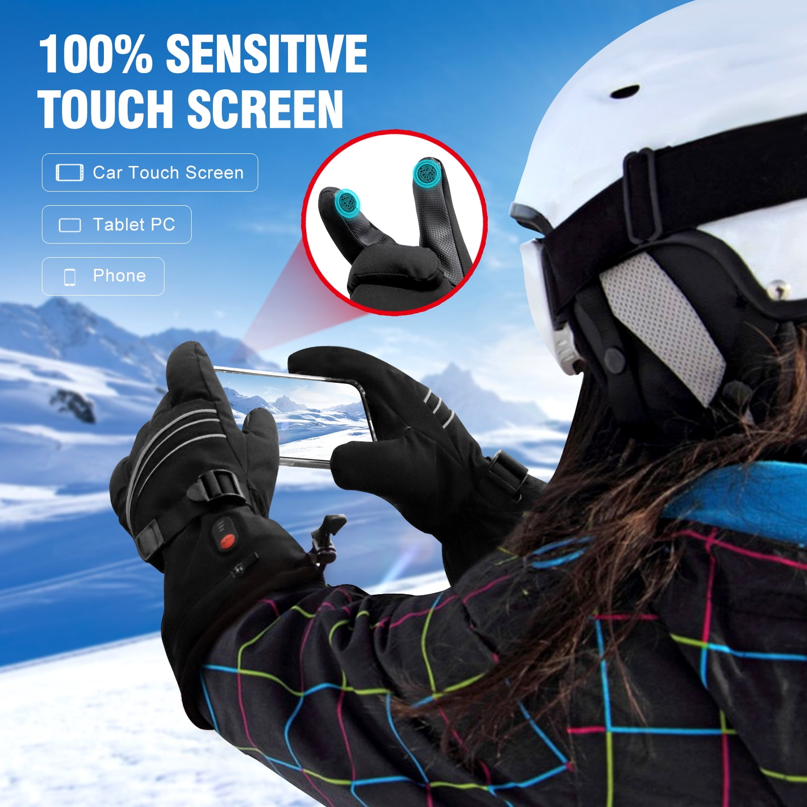 ABXMAS Heated Gloves for Men Women,7.4V 3200 mAh Electric Battery Heated Ski Gloves 3 Heating Level,Waterproof Touchscreen Heating Gloves for Outdoor Work Snowboarding Motorcycle Cycling.