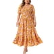 thumbnail image 1 of GRACE & GRANDEUR Vestidos Maxi Boho Florales con Cuello Cuadrado y Mangas Cortas para Mujeres Talla Grande 4X Amarillo Oscuro, 1 of 8