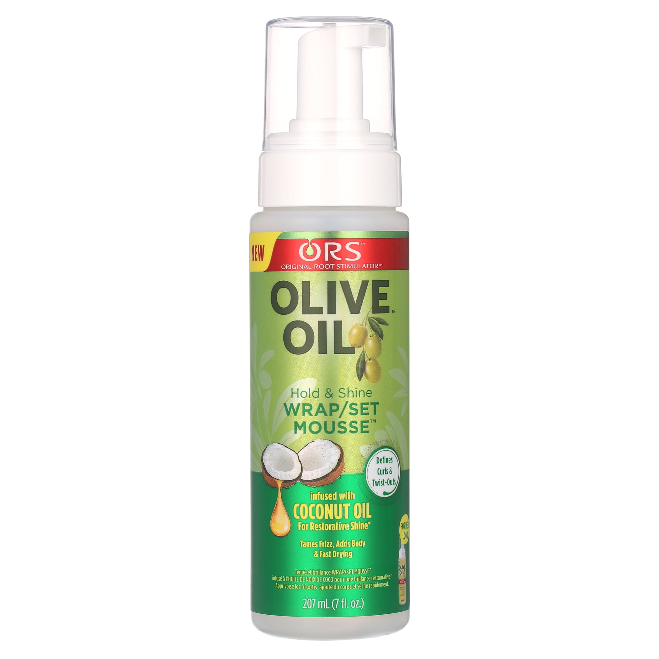 ORS Olive Oil Hold & Shine Wrap/Set Mousse with Coconut Oil for Restorative Shine, Hold & Shine, 7 oz