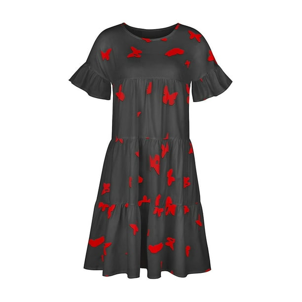 Vestido HUOGUO casual holgado con estampado de mariposas para mujer
