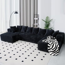 SOULART 130" Black U L-Shaped Modular Sectional Couch, U-Shaped Sofa with Chaise Lounge, Striped Corduroy Upholstered 4-Seater Sofa with Pillow Back and Square Arms