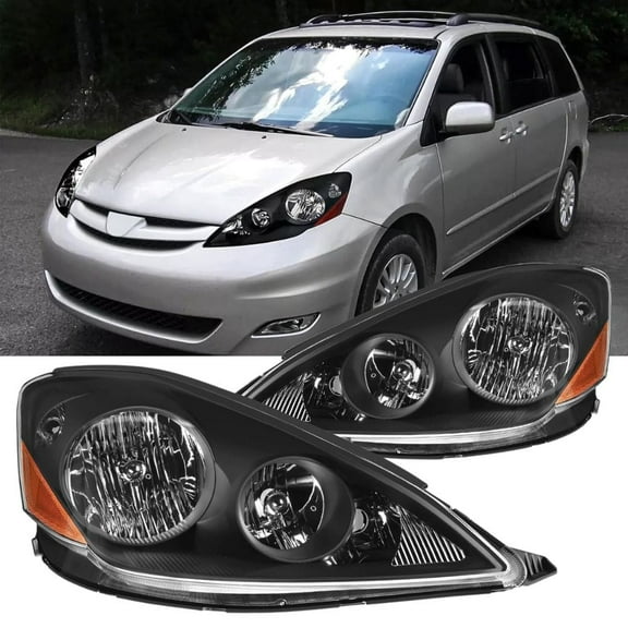 Nilight Headlight Assembly Compatible with 2006 2007 2008 2009 2010 Toyota Sienna Black Housing Amber Reflector Clear Lens Replacement Driver and Passenger Side