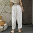 thumbnail image 5 of Baqcunre Women's Solid Nine-Point Loose Anti-Cotton Hemp Elastic Waist Pants Size M-3XL,Womens Fashion Wide Leg Pants Woman Flare Pants for Women Women's Pants White, 5 of 7