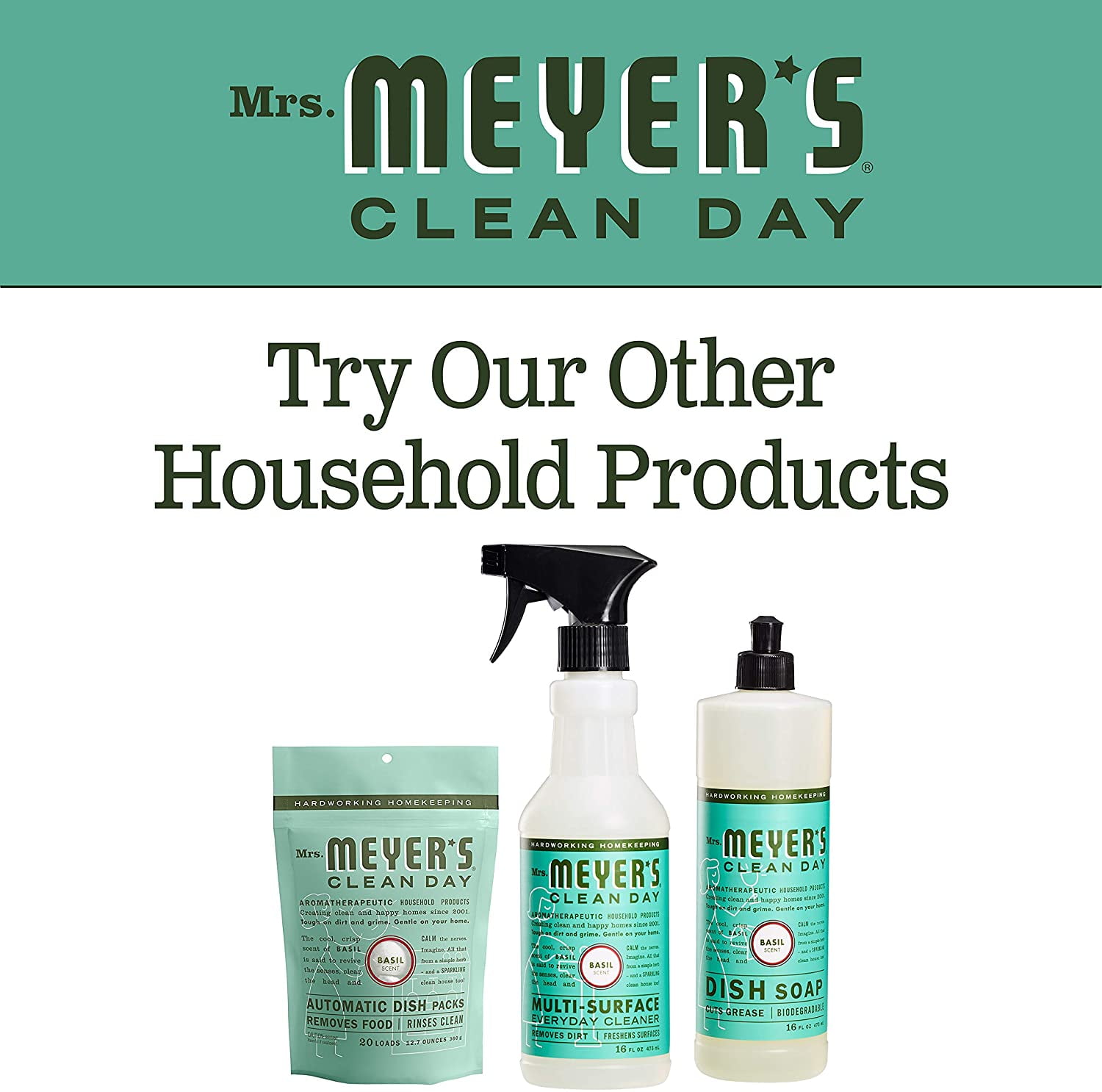 Mrs. Meyer's Liquid Dish Soap, Biodegradable Formula, Basil, 16 fl. oz - Pack of 6