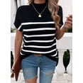 thumbnail image 2 of XCHQRTI Striped Knit Shirts Women Batwing Short Sleeve Sweaters Casual Loose Top, 2 of 10